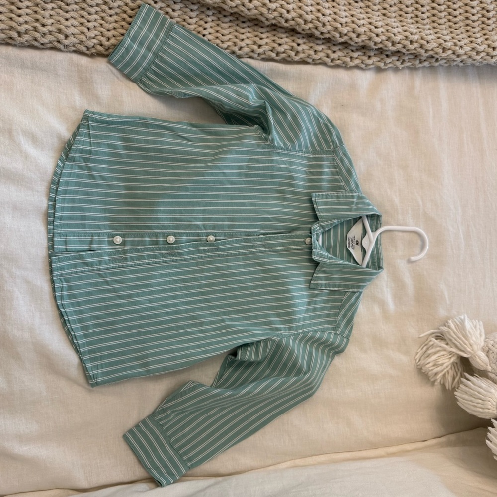 H&M Teal Striped Collared Shirt